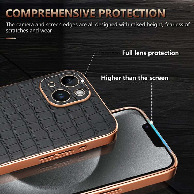 For iPhone 14 Plus AZNS Electroplated Frame Crocodile Texture Full Coverage Phone Case(White)