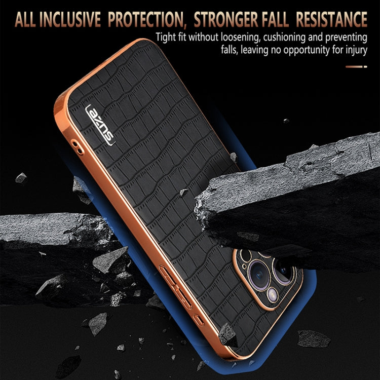 For iPhone 14 Pro Max AZNS Electroplated Frame Crocodile Texture Full Coverage Phone Case(Black)