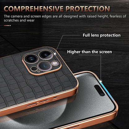For iPhone 14 Pro Max AZNS Electroplated Frame Crocodile Texture Full Coverage Phone Case(Blue)
