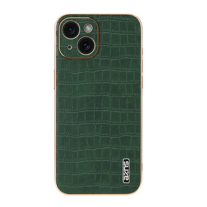For iPhone 15 AZNS Electroplated Frame Crocodile Texture Full Coverage Phone Case(Green)