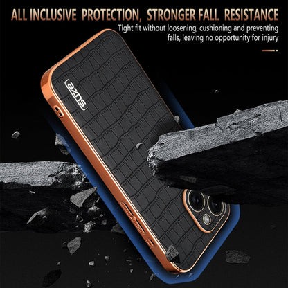 For iPhone 15 AZNS Electroplated Frame Crocodile Texture Full Coverage Phone Case(Green)