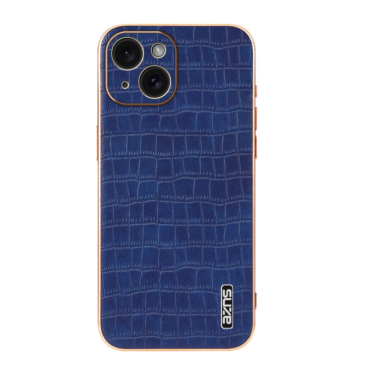 For iPhone 15 AZNS Electroplated Frame Crocodile Texture Full Coverage Phone Case(Blue)