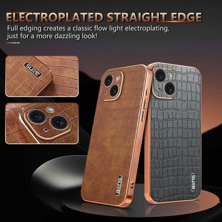 For iPhone 15 AZNS Electroplated Frame Crocodile Texture Full Coverage Phone Case(Blue)