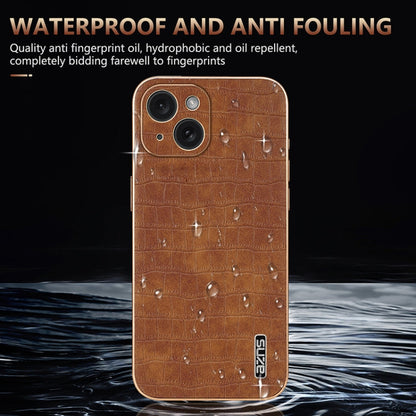For iPhone 15 AZNS Electroplated Frame Crocodile Texture Full Coverage Phone Case(Blue)