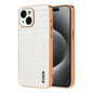 For iPhone 15 AZNS Electroplated Frame Crocodile Texture Full Coverage Phone Case(White)