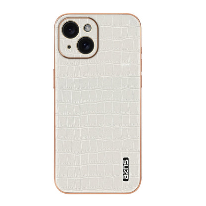 For iPhone 15 AZNS Electroplated Frame Crocodile Texture Full Coverage Phone Case(White)
