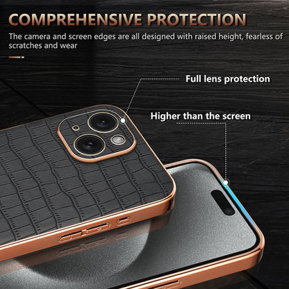 For iPhone 15 AZNS Electroplated Frame Crocodile Texture Full Coverage Phone Case(White)