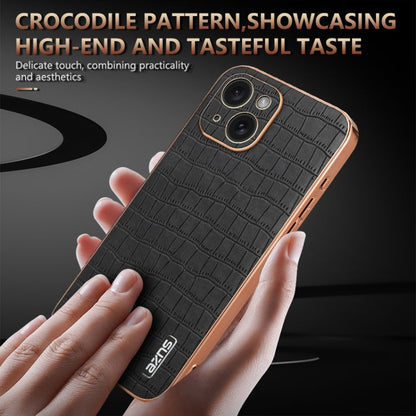 For iPhone 15 AZNS Electroplated Frame Crocodile Texture Full Coverage Phone Case(White)