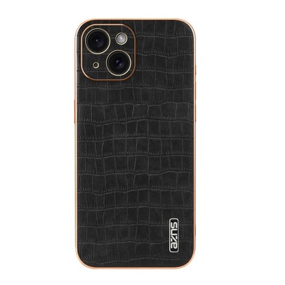 For iPhone 15 Plus AZNS Electroplated Frame Crocodile Texture Full Coverage Phone Case(Black)
