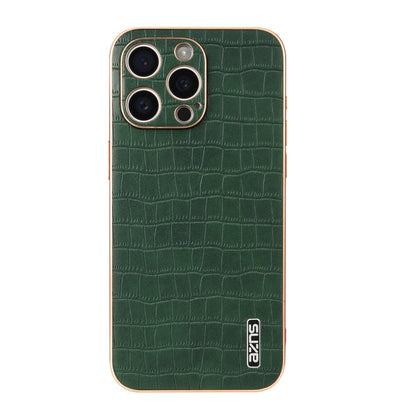For iPhone 15 Pro AZNS Electroplated Frame Crocodile Texture Full Coverage Phone Case(Green)