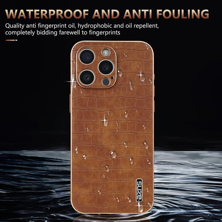 For iPhone 15 Pro AZNS Electroplated Frame Crocodile Texture Full Coverage Phone Case(Green)