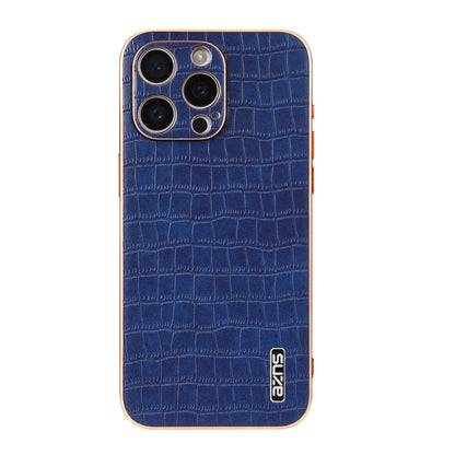 For iPhone 15 Pro AZNS Electroplated Frame Crocodile Texture Full Coverage Phone Case(Blue)