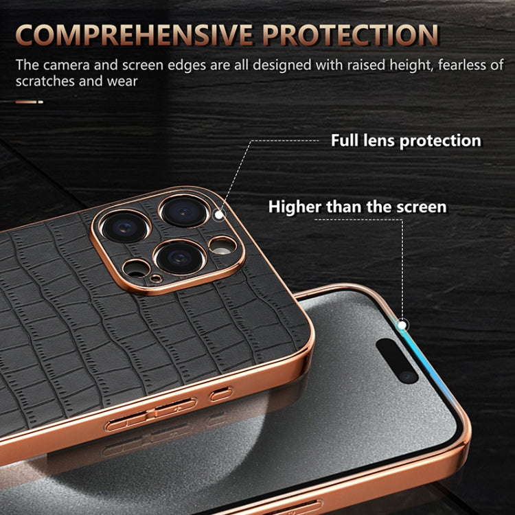 For iPhone 15 Pro Max AZNS Electroplated Frame Crocodile Texture Full Coverage Phone Case(Green)