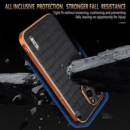 For iPhone 15 Pro Max AZNS Electroplated Frame Crocodile Texture Full Coverage Phone Case(White)