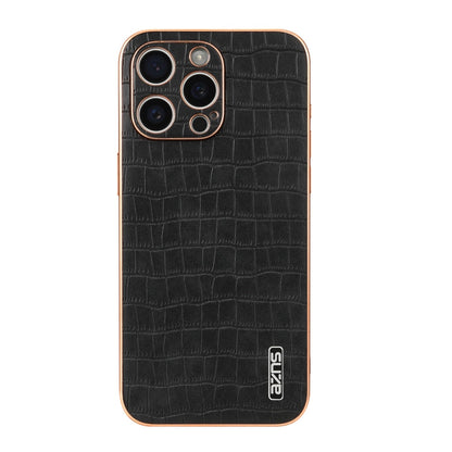 For iPhone 16 Pro Max AZNS Electroplated Frame Crocodile Texture Full Coverage Phone Case(Black)