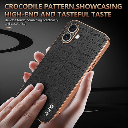 For iPhone 16 Plus AZNS Electroplated Frame Crocodile Texture Full Coverage Phone Case(Brown)