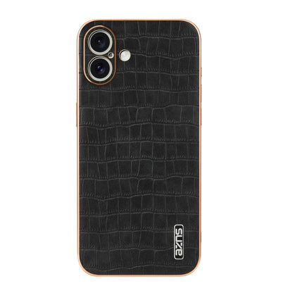 For iPhone 16 AZNS Electroplated Frame Crocodile Texture Full Coverage Phone Case(Black)