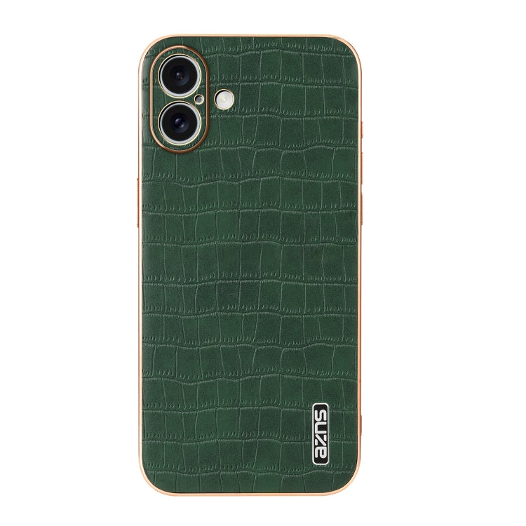 Pour iPhone 16 AZNS Coque de téléphone à couverture complète avec cadre électrolytique et texture crocodile (vert)