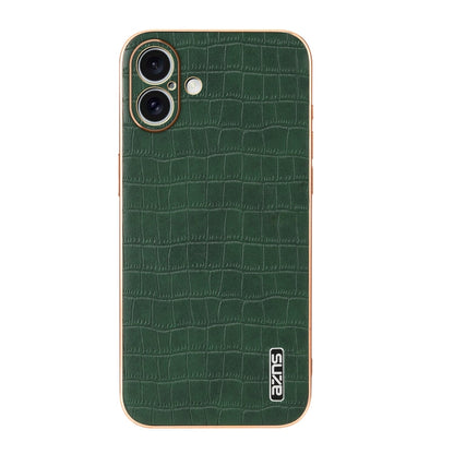 Pour iPhone 16 AZNS Coque de téléphone à couverture complète avec cadre électrolytique et texture crocodile (vert)