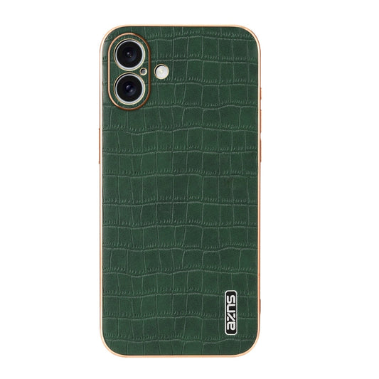 Pour iPhone 16 AZNS Coque de téléphone à couverture complète avec cadre électrolytique et texture crocodile (vert)
