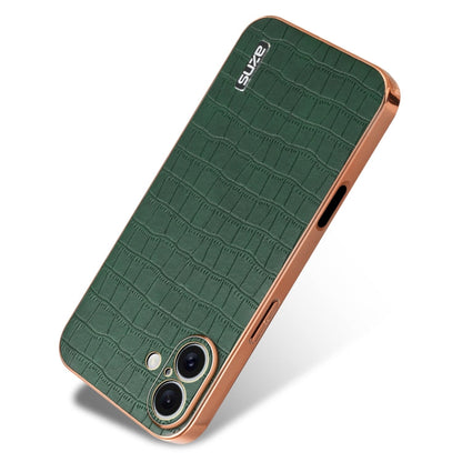 Pour iPhone 16 AZNS Coque de téléphone à couverture complète avec cadre électrolytique et texture crocodile (vert)