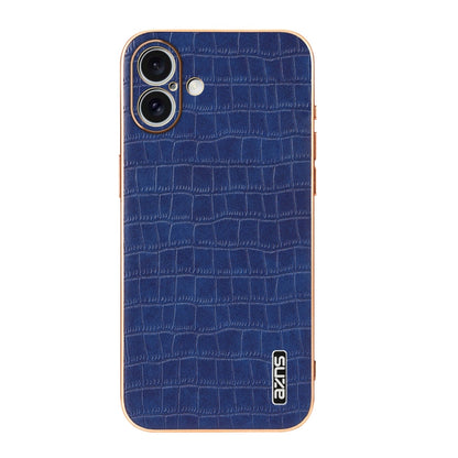For iPhone 16 AZNS Electroplated Frame Crocodile Texture Full Coverage Phone Case(Blue)