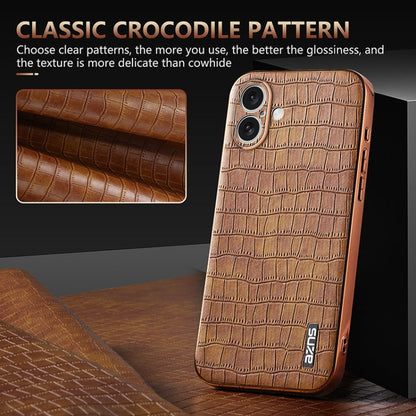 For iPhone 16 AZNS Electroplated Frame Crocodile Texture Full Coverage Phone Case(Blue)