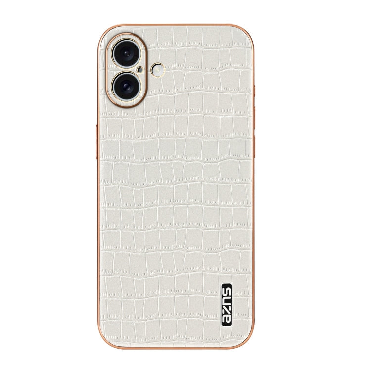 For iPhone 16 AZNS Electroplated Frame Crocodile Texture Full Coverage Phone Case(White)