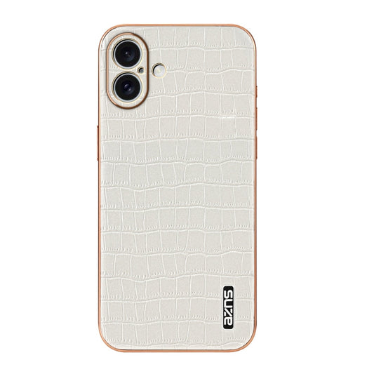 Pour iPhone 16 AZNS Coque de téléphone à couverture complète avec cadre électrolytique et texture crocodile (blanc)
