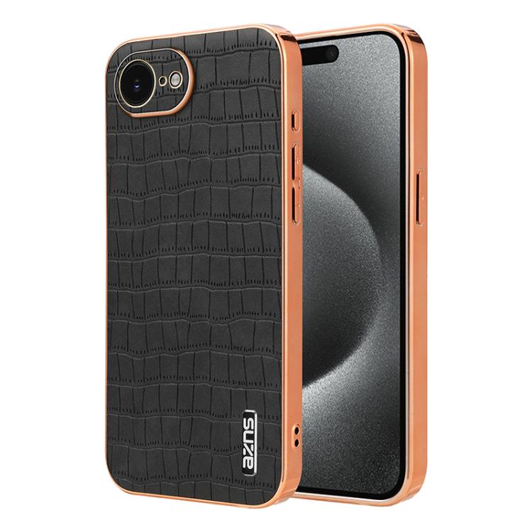 For iPhone 17e / 16e AZNS Electroplated Frame Crocodile Texture Full Coverage Phone Case(Black)