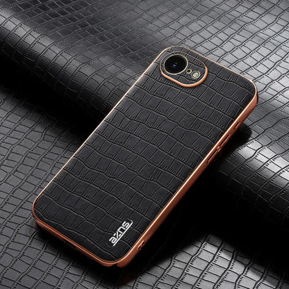 For iPhone 17e / 16e AZNS Electroplated Frame Crocodile Texture Full Coverage Phone Case(Black)