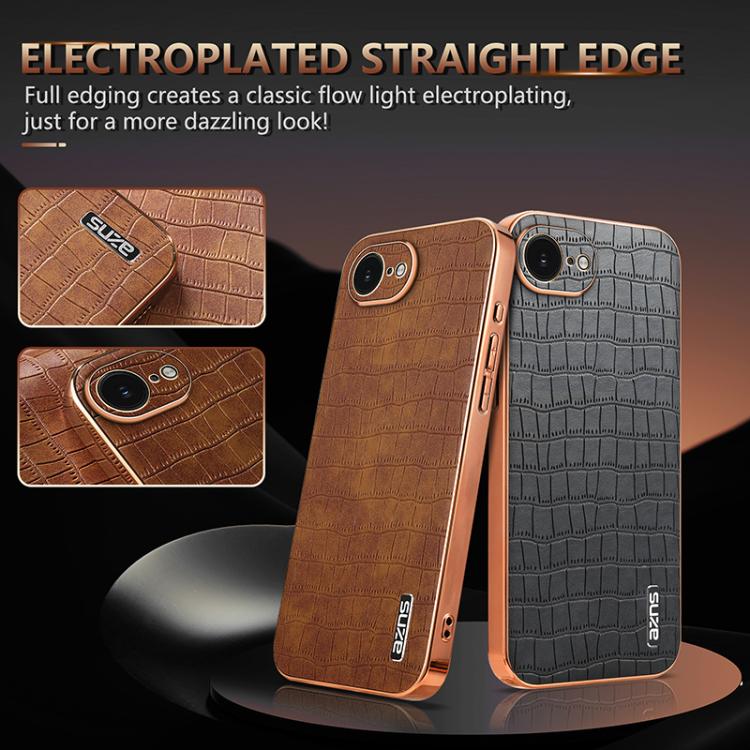 For iPhone 17e / 16e AZNS Electroplated Frame Crocodile Texture Full Coverage Phone Case(Black)