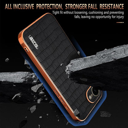 For iPhone 17e / 16e AZNS Electroplated Frame Crocodile Texture Full Coverage Phone Case(Black)