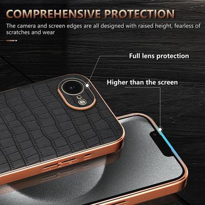 For iPhone 17e / 16e AZNS Electroplated Frame Crocodile Texture Full Coverage Phone Case(Black)