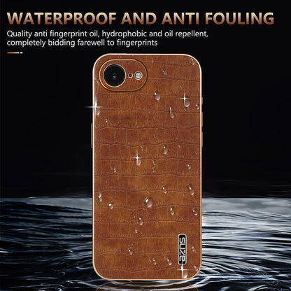 For iPhone 17e / 16e AZNS Electroplated Frame Crocodile Texture Full Coverage Phone Case(Brown)