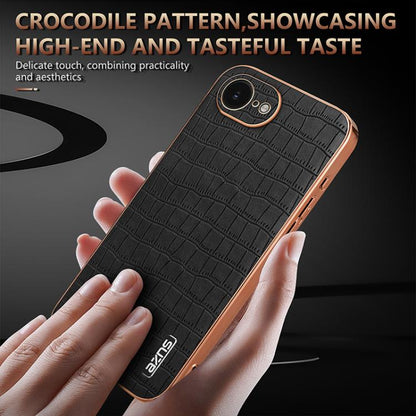 For iPhone 17e / 16e AZNS Electroplated Frame Crocodile Texture Full Coverage Phone Case(Brown)