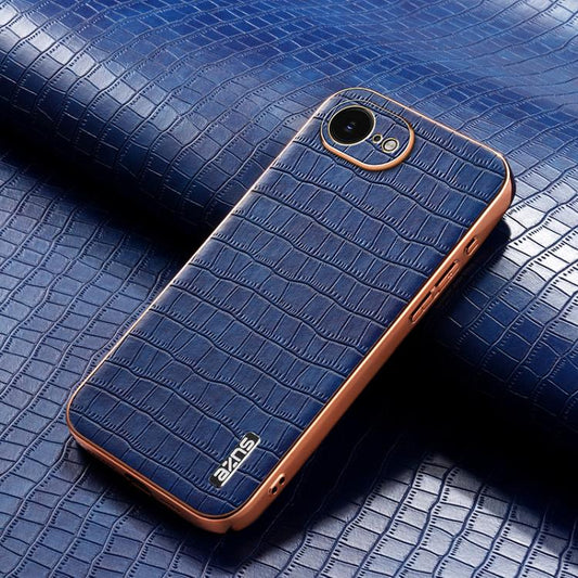 For iPhone 17e / 16e AZNS Electroplated Frame Crocodile Texture Full Coverage Phone Case(Blue)