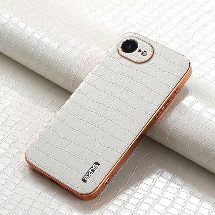 For iPhone 17e / 16e AZNS Electroplated Frame Crocodile Texture Full Coverage Phone Case(White)