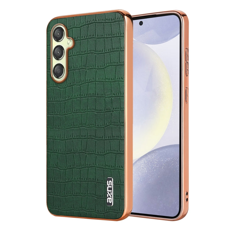For Samsung Galaxy A05s / M14 AZNS Electroplated Frame Crocodile Texture Full Coverage Phone Case(Green)