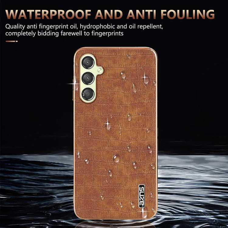 For Samsung Galaxy A14 AZNS Electroplated Frame Crocodile Texture Full Coverage Phone Case(Brown)