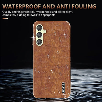 For Samsung Galaxy A14 AZNS Electroplated Frame Crocodile Texture Full Coverage Phone Case(Brown)