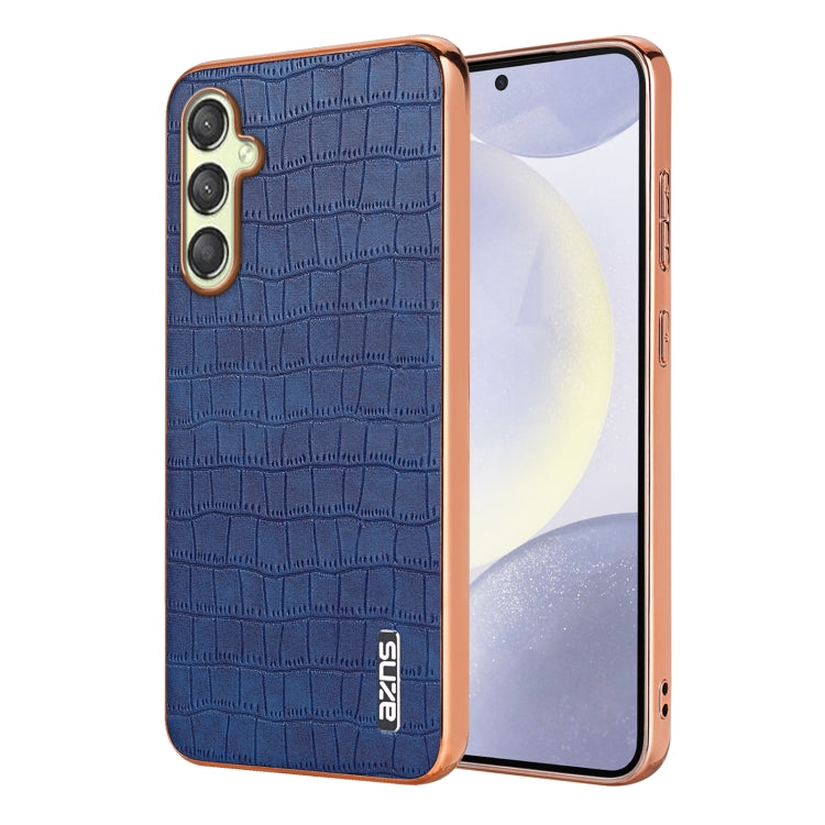 For Samsung Galaxy A14 AZNS Electroplated Frame Crocodile Texture Full Coverage Phone Case(Blue)
