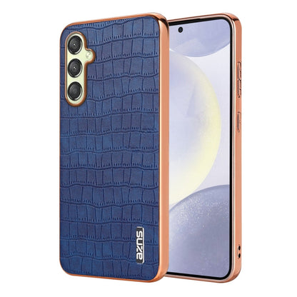 For Samsung Galaxy A14 AZNS Electroplated Frame Crocodile Texture Full Coverage Phone Case(Blue)