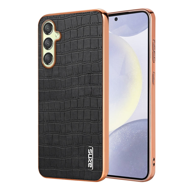 For Samsung Galaxy A15 AZNS Electroplated Frame Crocodile Texture Full Coverage Phone Case(Black)