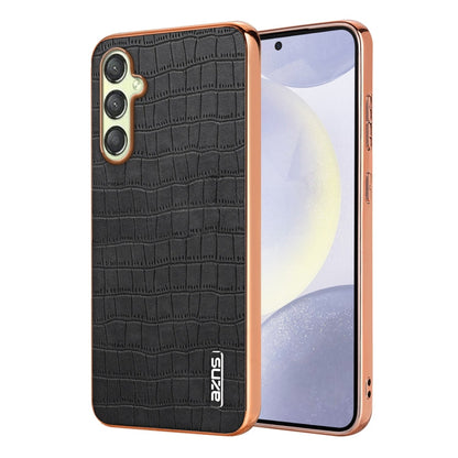 For Samsung Galaxy A15 AZNS Electroplated Frame Crocodile Texture Full Coverage Phone Case(Black)