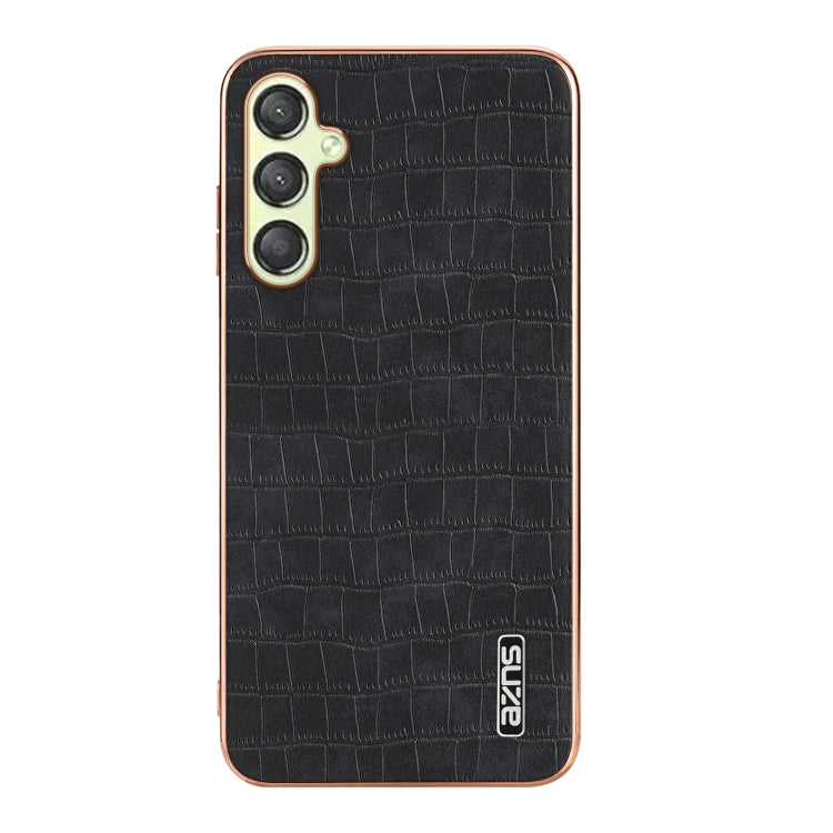 For Samsung Galaxy A15 AZNS Electroplated Frame Crocodile Texture Full Coverage Phone Case(Black)