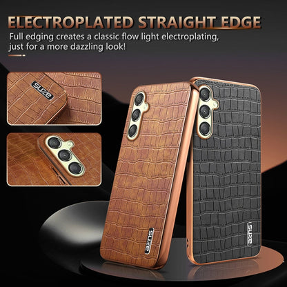For Samsung Galaxy A15 AZNS Electroplated Frame Crocodile Texture Full Coverage Phone Case(Black)