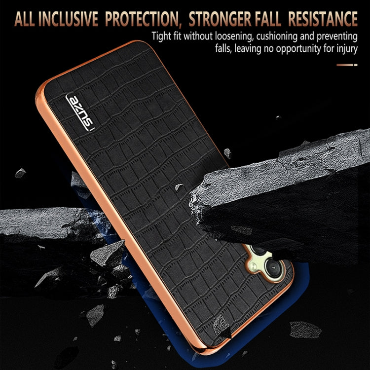 For Samsung Galaxy A15 AZNS Electroplated Frame Crocodile Texture Full Coverage Phone Case(Black)