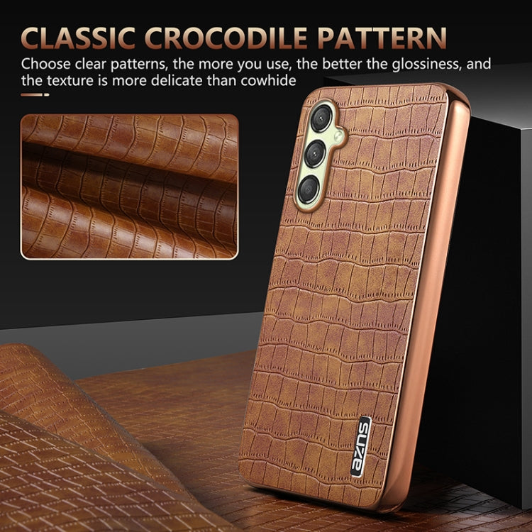 For Samsung Galaxy A15 AZNS Electroplated Frame Crocodile Texture Full Coverage Phone Case(Black)