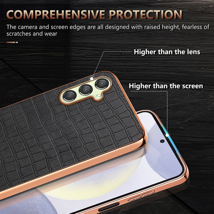 For Samsung Galaxy A15 AZNS Electroplated Frame Crocodile Texture Full Coverage Phone Case(Brown)